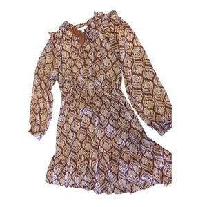 Lauren Conrad Women's Sheer Leaf Print Ruffle Neck Long Sleeve Dress Size S